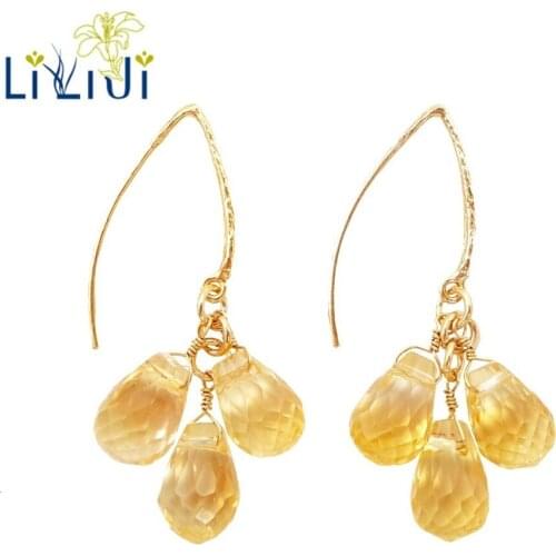 Lily Jewelry Real Citrine Drop Shape Faceted Beads 925 Sterling Silver 1Gold Color Dangle Earrings Women Fashion Jewelry