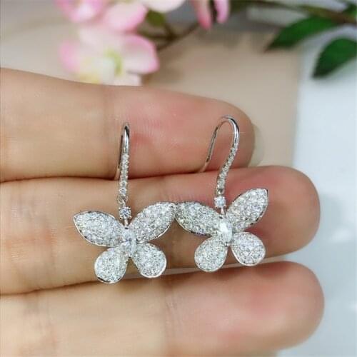 Butterfly Shape Original 925 sterling silver Dangle Earring Pave Dimaond Jewelry Party Wedding Drop Earrings for Women Bridal