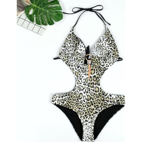 2021 European And American New Bikini Sexy Leopard Print Tight Backless Cover Belly Slim Printed Swimsuit Women