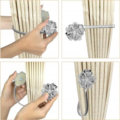 1pc Magnetic Crystal Flower Curtain Tie Rope Backs Holdbacks Buckle Clips Accessory Rods Accessoires Hook Holder Home Decoration