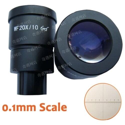 1PC WF20X/10mm High Eyepiont Wide Angle Stereo Microscope Eyepiece Lens with Mounting Size 30mm and Reading Scale Ruler 0.1mm