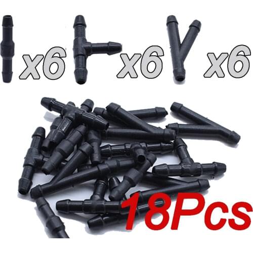 18PCS Windscreen Washer Joiner Pipe Connector T Piece Straight 3 Way Y Piece Air Fuel Water Petrol Wiper Washer Nozzle Hose