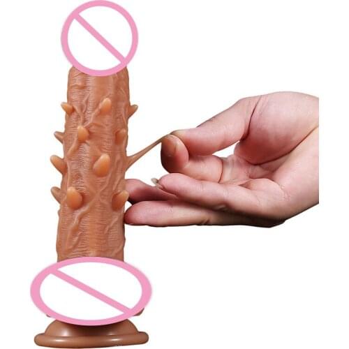 2020 New Super Soft Realistic Dildo Skin Feeling With Meat Spurs Male Artificial Penis Suction Cup Cock Adult Sex Toys For Women