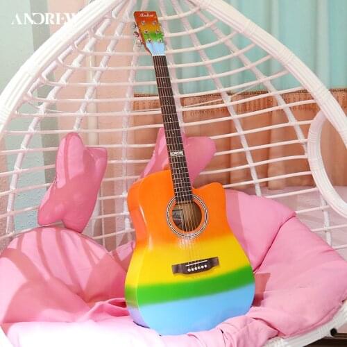 41 Inch Acoustic Guitar Full Size Rainbow Beginner Cutaway Guitar Starter 6 Steel Strings Guitars AGT386
