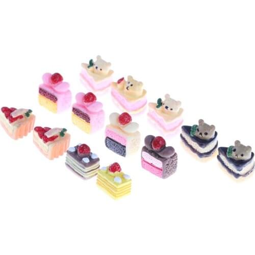 5pcs/set New Arrival Mini Cake Model Simulation Cake DIY Resin Doll House Miniature Food Scene Model For Kids Kitchen Toys