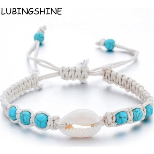 Natural Stone Shell Starfish Bracelets Braided Adjustable Rope Chain Bracelet Anklet Wristband Handmade Holiday Beach Jewelry