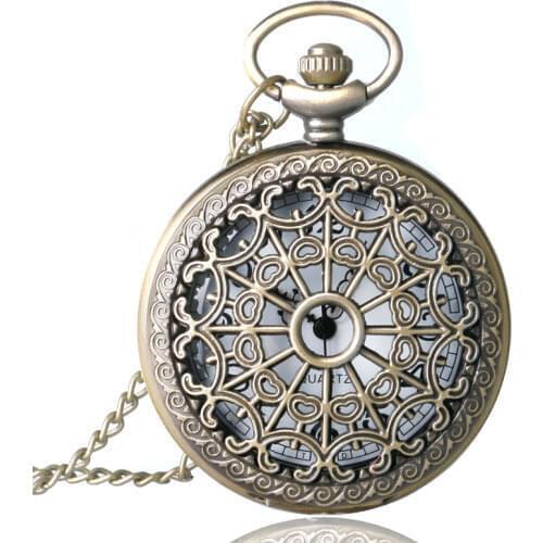 Relogio De Bolso Bronze Antique Vintage Quartz Steampunk Pocket Watch Spider Web Hollow Women Men Pendant Necklace Chain Gifts