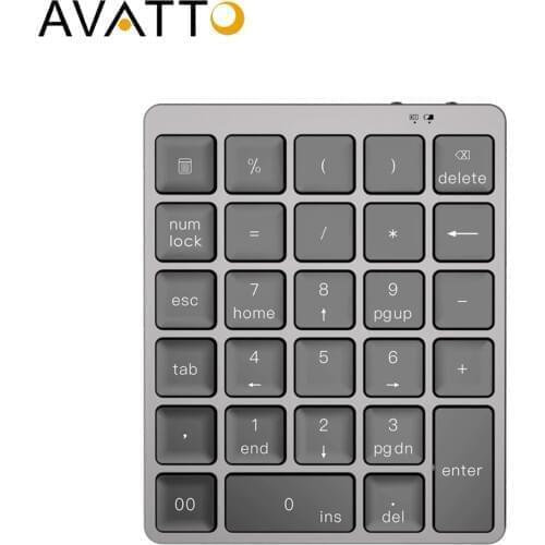 AVATTO Aluminum Alloy 28 Keys Bluetooth Wireless Numeric Keypad with More Function Keys 140mAh Mini Numpad for Accounting tasks