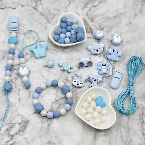 Cute-Idea 1set Silicone Beads Teether Accessories Pacifier Bracelet Chain Toddle BPA Free Chewable Teething Soft Baby Product