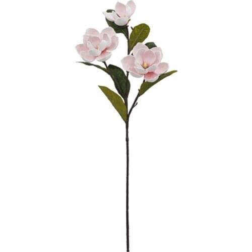 Magnolia Flowers Simulation Plant Foamy Feel 3 Heads Artificial With Leaves Oversize Big Fake Decoration
