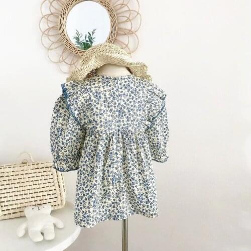 Kids Girls Floral Dresses 2021 Long Sleeve Casual Cotton Children Clothing Kids Cute Princess Frock Baby Girls Korean One-Piece