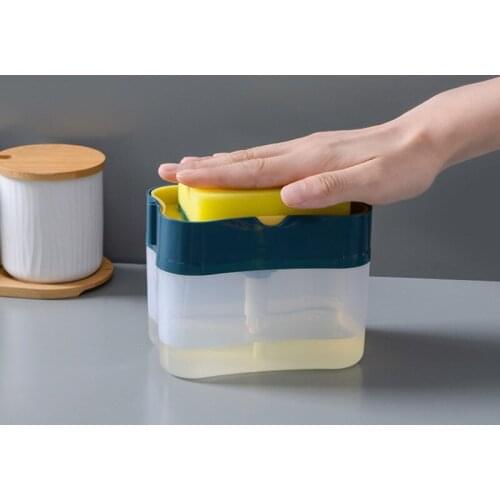 New Scrubbing Liquid Detergent Dispenser Press-type Liquid Soap Box Pump Organizer with Sponge Kitchen Tool Bathroom Supplies