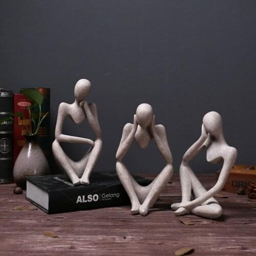 3 Styles Natural Resin Sandstone Hand Carved Figurine Abstract Thinker Characters Figure Modern Statues Home Decorative Crafts