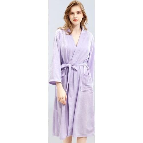 Men Women Summer Kimono Bath Robe Suck Water Lady Dressing Gown Sexy Knitted Waffle SPA Robes Male Solid Bathrobe Peignoir Homme