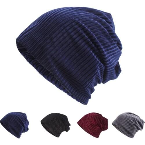 HT2188 Men Women Beanies Winter Fleece Lined Beanie Hat Solid Plain Unisex Big Oversized Skullies Beanies Striped Slouch Beanies