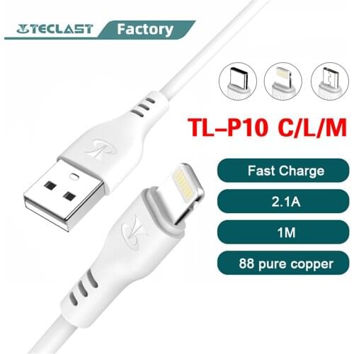 Teclast P10 Quick Charge Cable Lightning Type-C Micro USB 2.1A Current Durable Quality 1m PVC Material Fast Charging Data Line