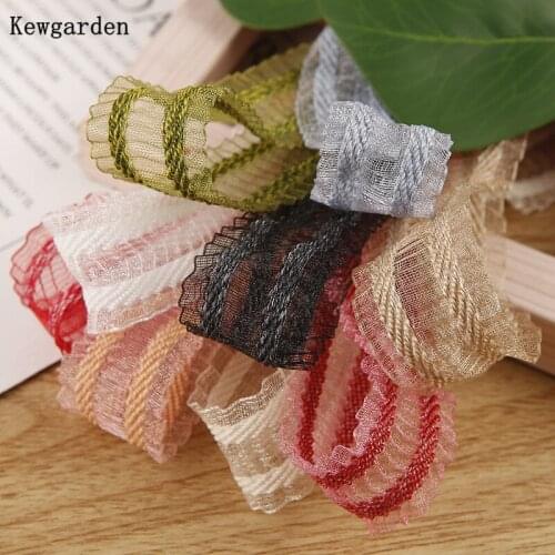 Kewgarden DIY Hair Bow Accessories Ribbon Handmade Tape Stripe Wavy Edge Tulle Organza Ribbon 15 25 38mm Packing Riband 10 Yards