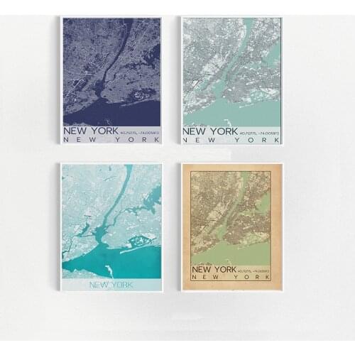 Coloful World City Map New York Wall Art Canvas Poster Prints Nordic Style Paintings Picture for Living Room Home Decoration