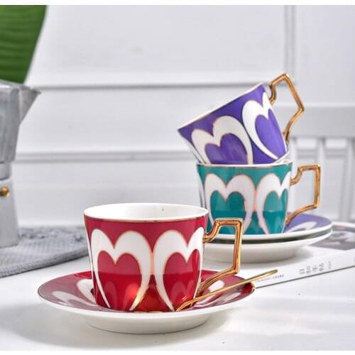 Colorful Bone Porcelain Afternoon Tea Cup And Saucer Set Ceramic Coffee Cup With saucer Stainless Spoon 160 ml Home Drinkware