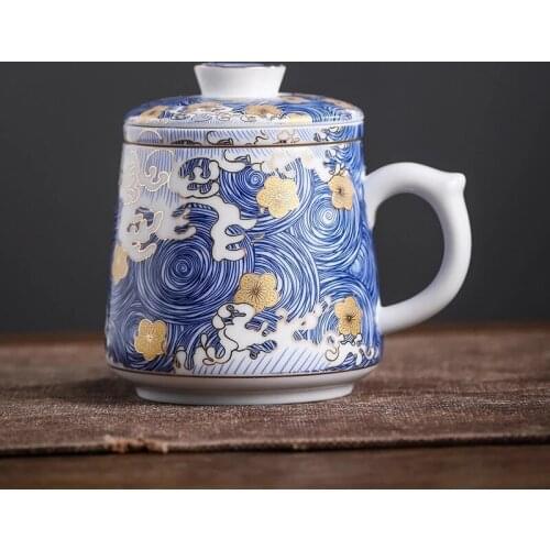 Creative Enamel Color Coffee Mugs Handmade Ceramic Teacups Porcelain High Quality Tea Cup with Cover and Filter Tea Ceremony