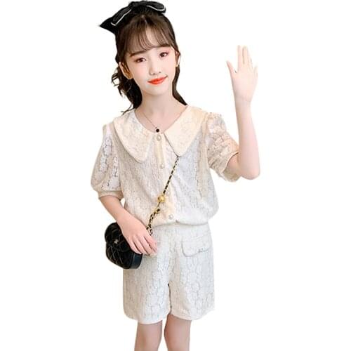 Teen Girls Clothing Lace Tshirt + Short Tracksuits For Girls Casual Style Costumes For Girls Summer Kids Clothing