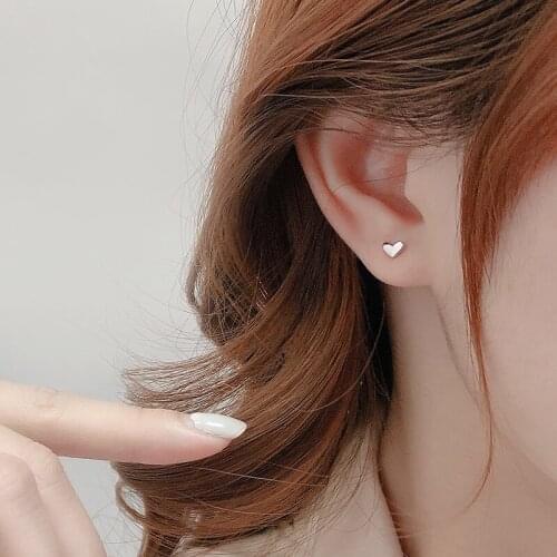 Small Love Minimalist Heart 925 Sterling Silver Stud Earrings For Women Girls Simple Trendy Dainty Jewelry Gift
