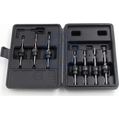 7pcs Professional Countersink Drill Bit Set Tampered Drill Wood Screw Drills Stop Collar Woodworking