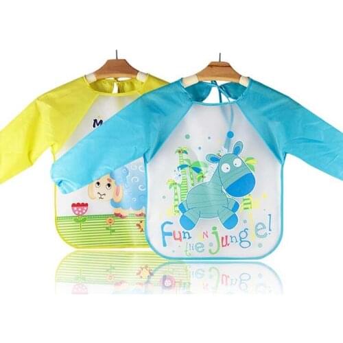 Cute Cartoon Colorful Baby Bibs Long Sleeve Art Apron Animal Smock Children Bib Burp Clothes Soft Feeding Eat Toddle Waterproof