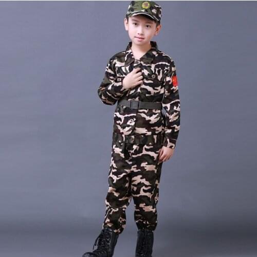 2019 New Halloween Fancy Kids Army Soldier Cosplay Costumes Military Uniform Boys Camouflage Combat Training Jackets 100-160cm