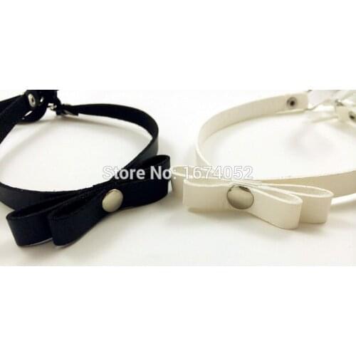 Cute Kawaii Handmade Handcrafted Vegan Collar Lace up Ribbon PU Soft Leather Bow Bowknot Choker Necklace