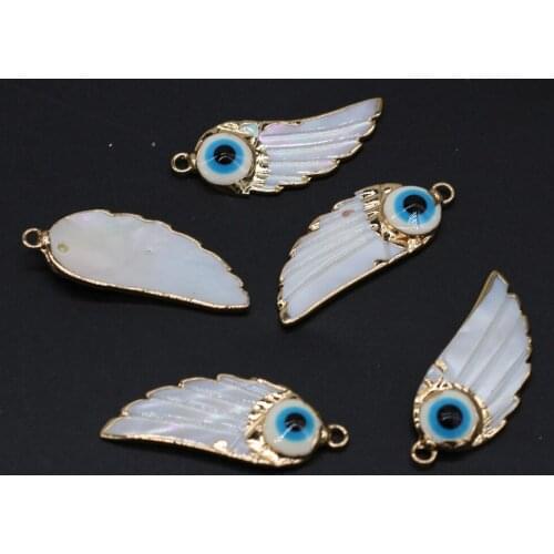 Natural Shell Evil eye Pendants Gold plated Feather shape Charms for Fashion Jewelry Making DIY Women Necklace Earring