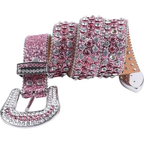 Pink Rhinestone Belt Western Cowboy Crystal Belt Women Leather Diamond Girdle Cowgirl Belt Buckles For Men Goth Jeans Waist Belt