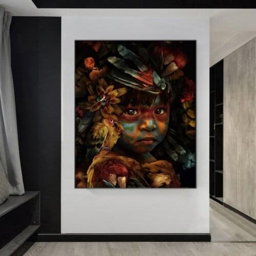 Birds with Little Girl Art Posters and Prints on Canvas Painting Modern Animal Wall Art Picture for Living Room Home Decoration