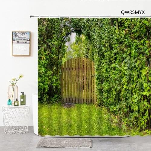 Garden Wooden Fence Covered With Green Leaves Shower Curtains Plant Landscape Bathroom Curtain Bathtub Accessories Home Decor