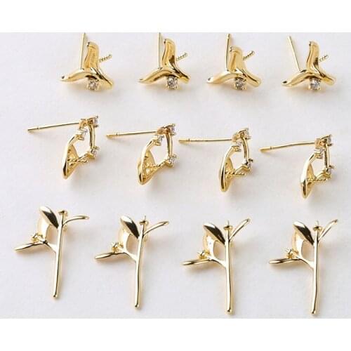 2pcs Korean Copper plated 18K gold zircon stud Earrings For Women irregular geometry fishtail needle earrings jewelry material