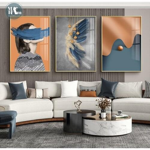 Modern Blue feather abstract figure Wall Poster Print Nordic niche Canvas Painting Art pictures Living Room Home Decor