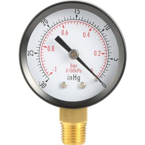 Dry Utility Vacuum Pressure Gauge Blk Steel 1/4" NPT Lower Mount -30HG/0PSI TS50-1+1 Copper Alloy Dual Scale PSI