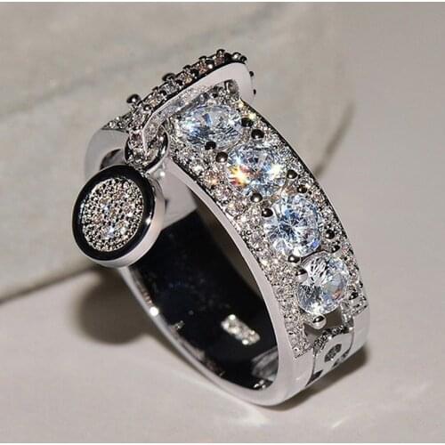 USTAR Hollow out CZ Round Pendant finger Rings for women 2019 Fashion jewelry Gold Engagement Rings Female Accessories Anel