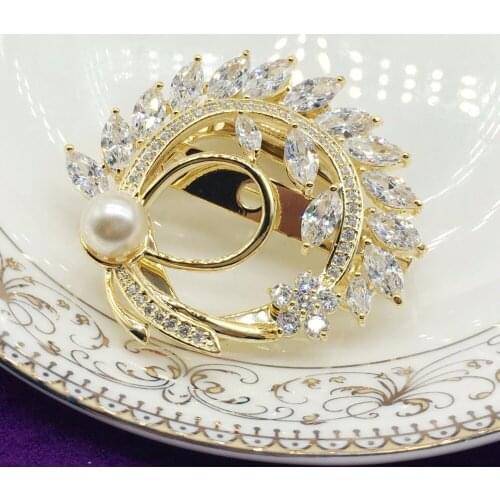 Heart-shaped double-leaf zirconia pin zircon imitation pearl brooch wedding bridal accessories womens jewelry