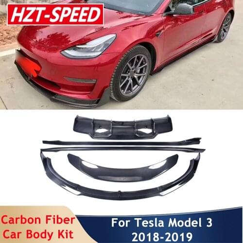 V Type Model 3 Front Rear Bumper Lip Carbon Fiber Diffuser Spoiler Side Skirts Car Body Kit For Tesla Model 3 Modify 2018-2019