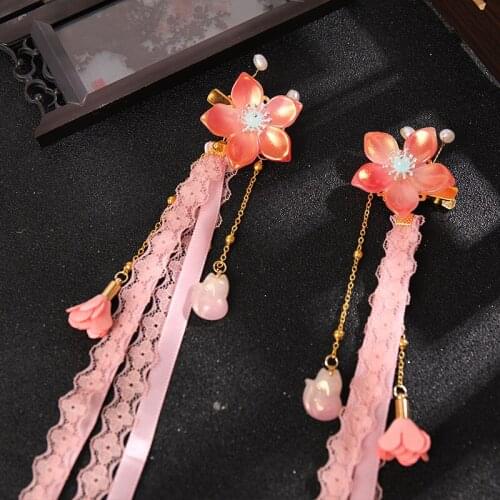 2pcs Butterfly Flower Hairpin with Long Tassel and Wig Chinese Style Cute Vintage Headdress Hanfu Clothing Accessories BN