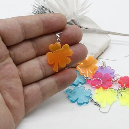 Transparent multi-color four-leaf clover acrylic earrings female simple Korean personality jewelry colorful flower pendant gift