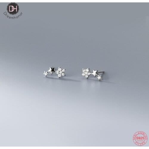 Dreamhonor Luxury Cubic Zircon Star Shape Engagement Stud Earrings for Women Sterling Silver Jewelry Brincos Dropshipping