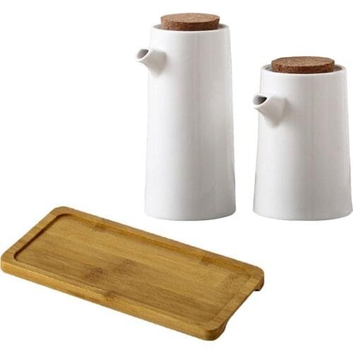 1 Set Soy Sauce Bottle Vinegar Container Ceramics Olive Oil Dispenser (White)