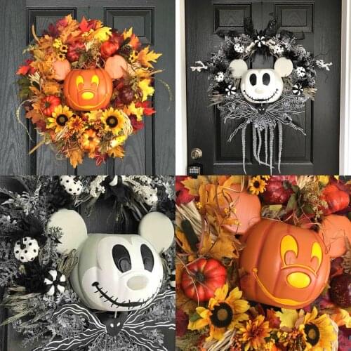 1PC Maple Leaf Wreath Christmas Pumpkin Mouse Wreath Rattan Wreath Artificial Front Door Decoration For Thanksgiving Halloween