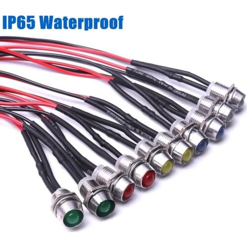 10 PCS AD26C-8L IP65 Waterproof LED Metal Warning Indicator Light DC 12V Signal Lamp With 20cm Cable Red Yellow Blue Green White