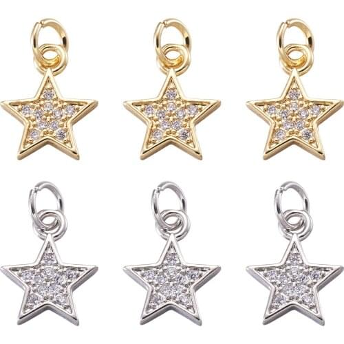 20pcs Brass Clear Micro Pave Cubic Zirconia Star Pendants For Bracelet Necklace Jewelry Making DIY Decor Accessories