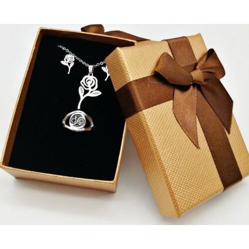 24PCS Brown Bow Jewelry Earrings Pendant Necklace Set Packaging Gift Box
