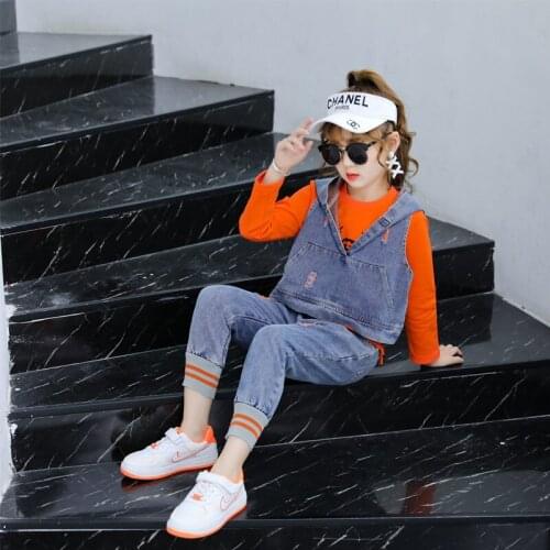 Kids Clothes Girls Denim Vest + Jeans + T-shirt 3 Pcs Suit For Girls School Casual Sets Girls Clothing Fall Girls Casual Suits