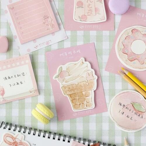 30 Pages Ice Cream Peach Memo Pad Sticky Notes School Office Supply Student Stationery